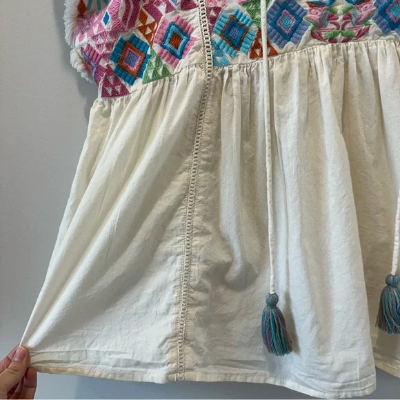 THML Embroidered Cotton Blouse Top Short Sleeve Casual Boho Resortwear Small - Picture 7 of 11